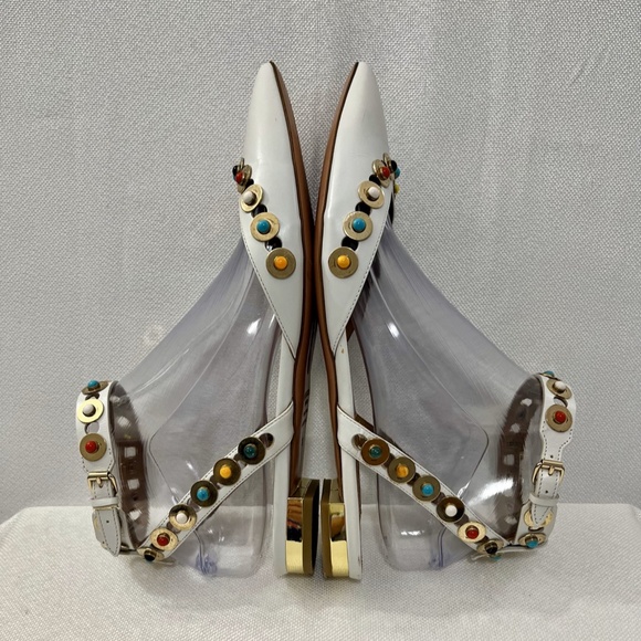 Aquazzura Byzantine Studded Leather Flat, White in size 37 EU, 6.5 US - Picture 4 of 9